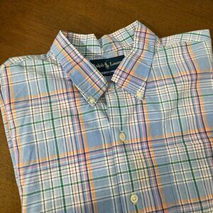 Ralph Lauren Shirt Mens XL Plaid Button Down Short Sleeve Pocket Casual Preppy